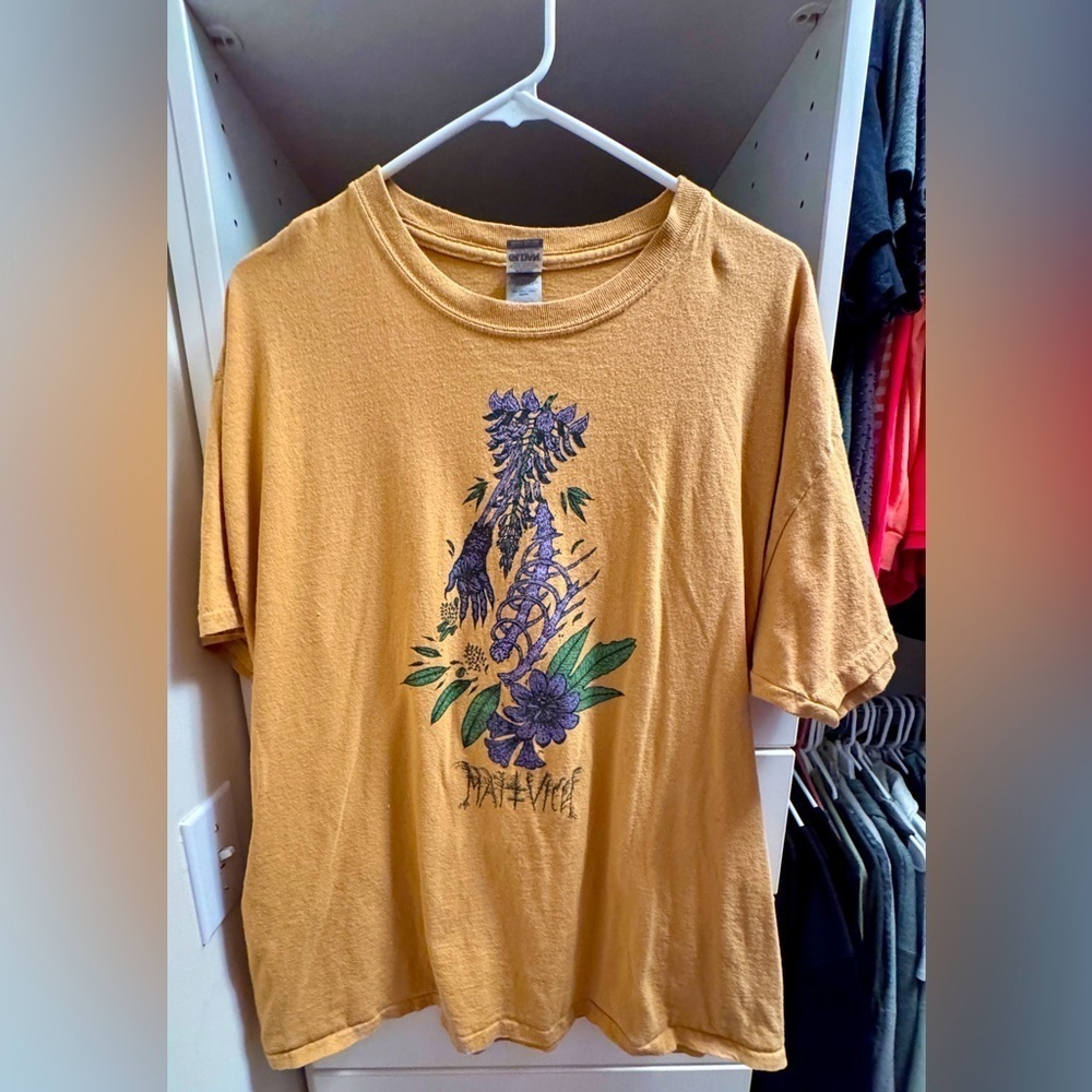 Mustard T-Shirt with Purple Floral Graphic